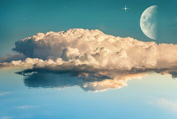 Wall Mural - reflection of the cloud landscape in the water, moon