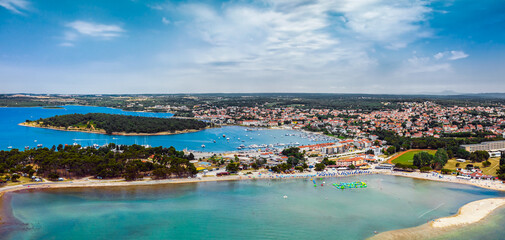 Canvas Print - Aerial view panorama from Medulin beach blue sea, Croatia