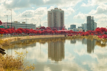 Time: July 01, 2021. Location:Viet Nam.  Infrared landscape photo: landscapes in the central area of Ho Chi Minh City.