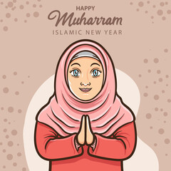 smile moslem girl greeting happy islamic new year