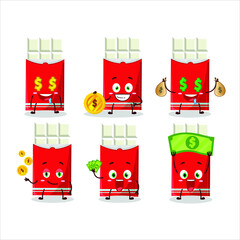 Wall Mural - White chocolate bar cartoon character with cute emoticon bring money. Vector illustration