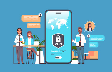 Wall Mural - businesspeople using virtual private network vpn for communication cyber security privacy concept