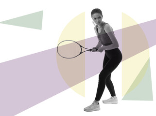 Canvas Print - Toned portrait of sporty female tennis player on white background