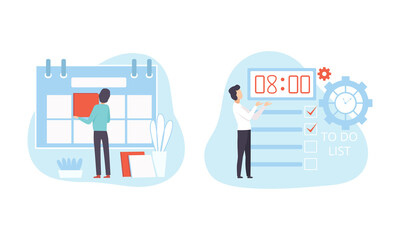 Wall Mural - Business People Planning Working Process Set, Time Management and Deadline Concept Flat Vector Illustration