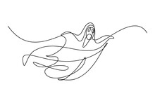 Ghost In Continuous Line Art Drawing Style. Spooky Halloween Monster Flying Black Linear Sketch Isolated On White Background. Vector Illustration