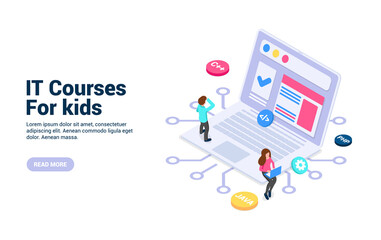 concept of it courses for kids. web development, programming languages, internet security. vector il
