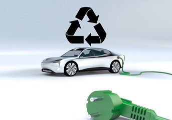 Sticker - icon of a recycling electric car, e car, battery 