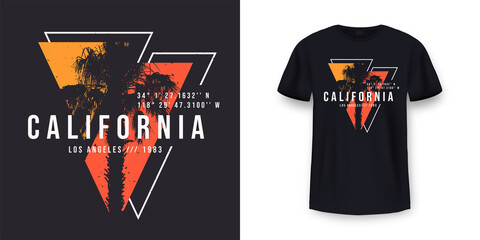 california, los angeles t-shirt design. t shirt print design with palm tree. t-shirt design with typ