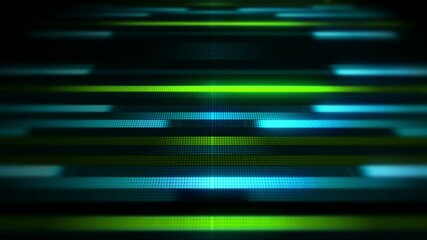 Wall Mural - Blurred abstract led light neon glowing stripes equalizer in loop animated dynamic tech grid background 4K UHD 3D video
