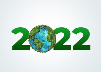 Green earth 2022. New Year 2022 green recycling and save our planet and earth environment.World water day 2022. Earth day 2021 concept.