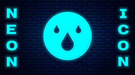 Canvas Print - Glowing neon Water drop icon isolated on brick wall background. Vector