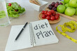 © Shisu_ka - A dining table with fruits, vegetables and a diet plan.