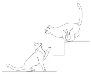 Wall Mural - cat jumping one continuous line drawing sketch