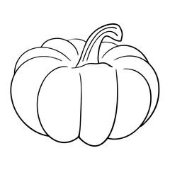 Pumpkin vector illustration in black outline isolated on white background. Simple hand drawn sketch autumn harvest decorative design element vegetable silhouette