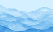 Watercolor line of blue paint, splash, smear, blot, abstraction. Used for a variety of design and decoration. Strokes of paint, lines, splash. Horizontal line,background. Blue sea, Hill, fog mountain