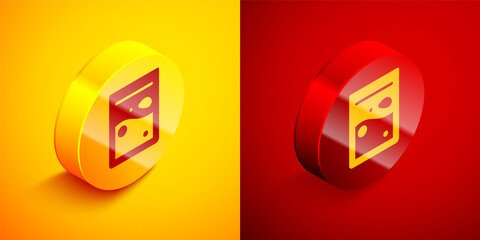 Sticker - Isometric Plastic bag of drug icon isolated on orange and red background. Health danger. Circle button. Vector