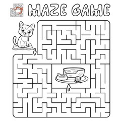 Wall Mural - Maze puzzle game for children. Outline maze or labyrinth game with cat.