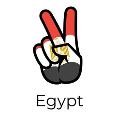 Egypt flag in the form of a peace sign. Gesture V victory sign, patriotic sign, icon for apps, websites, T-shirts, souvenirs, etc., isolated on white background