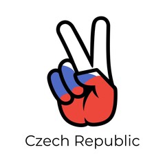 Wall Mural - Czech Republic flag in the form of a peace sign. Gesture V victory sign, patriotic sign, icon for apps, websites, T-shirts, souvenirs, etc., isolated on white background