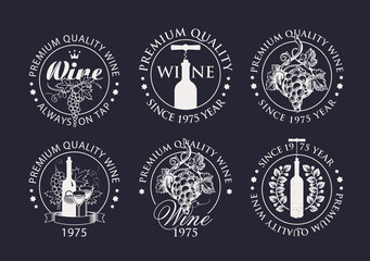 Wall Mural - set of wine logos, labels, badges, round-shaped stickers for a winery or wine store. black and white