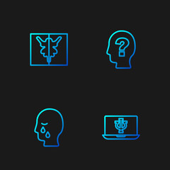 Sticker - Set line Psychologist online, Man graves funeral sorrow, Rorschach test and Head with question mark. Gradient color icons. Vector