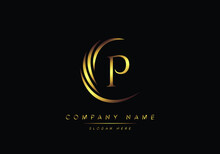 Alphabet Letter P Monogram Logo, Gold Color Elegant Classical