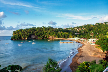 Anse la Raye, beautiful sand beach in Saint Lucia, Caribbean Islands