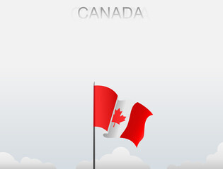 Canadian flag flutters on a pole standing tall under a white sky