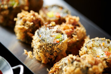 Sticker - Fried vegetable rolls on a plate 