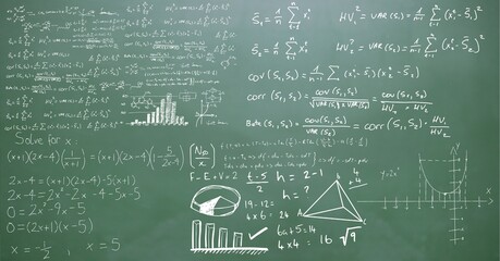 Canvas Print - Composition of mathematical equations over green chalkboard