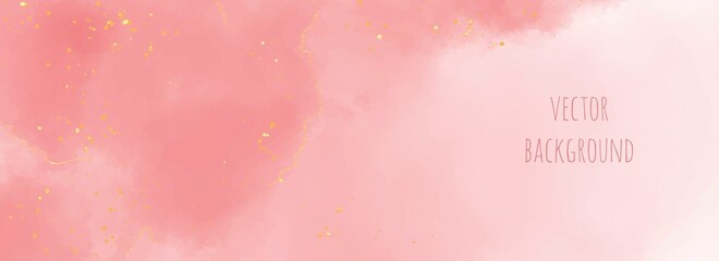 Wall Mural - Vector watercolour horizontal universal background with gold glitter and copy space for text