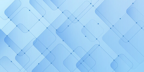 Wall Mural - Abstract gradient blue geometric square overlapped pattern with blue connection line and dots design. Modern light blue layers cube shape with copy space. Simple and minimal style. Vector EPS10.