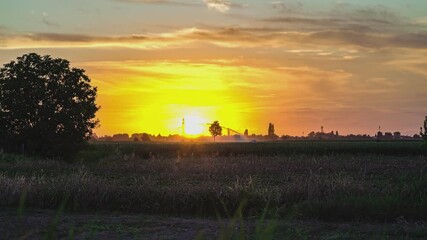 Canvas Print - Sunset country village field orange 2