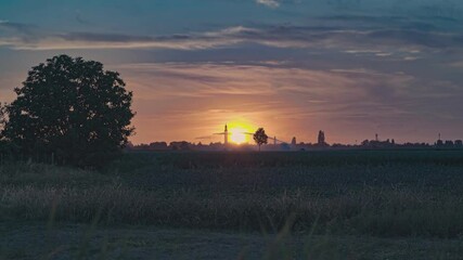 Canvas Print - Sunset country village field orange 3