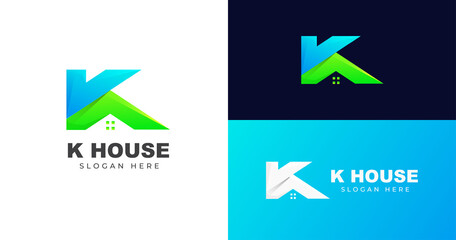 Wall Mural - Letter K with house icon logo design  for company or personal. Vector illustration