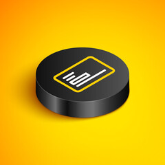 Sticker - Isometric line Visiting card, business card icon isolated on yellow background. Corporate identity template. Black circle button. Vector