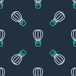 © vector_v - Line Hot air balloon icon isolated seamless pattern on black background. Air transport for travel. Vector