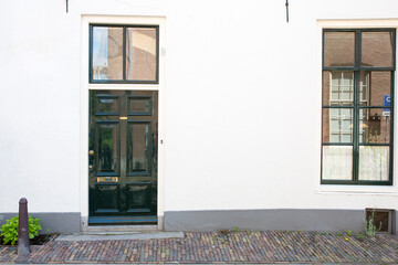 Authentic colorful brick house fronts - facades in the historical center of Zwolle, The Netherlands.