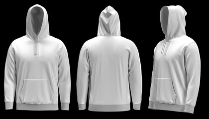  4K 3D rendered images of Blank white hoodie template. Hoodie sweatshirt long sleeve with clipping path, hoody for design mockup for print, isolated on white background.