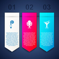 Wall Mural - Set Birthday party horn, Microphone and Martini glass. Business infographic template. Vector