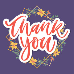 Sticker - Cute Thank You Script Card Flowers Letter text