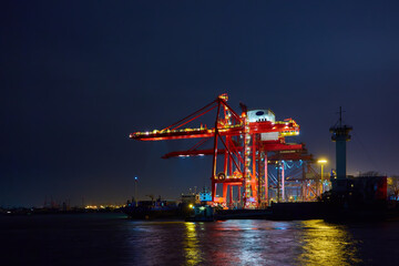 Industrial container freight Trade Port scene at night