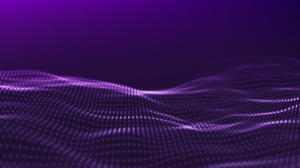 Wall Mural - Abstract wave with moving dots. Flow of particles. Vector cyber technology illustration.