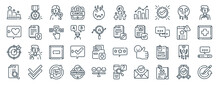 Linear Pack Of Rating Validation Line Icons. Linear Vector Icons Set Such As Medal, Ranking, Edit, Goal, Survey, Revision. Vector Illustration.