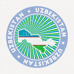 Wall Mural - Uzbekistan round stamp. Logo of country with flag. Vintage badge with circular text and stars, vector illustration.