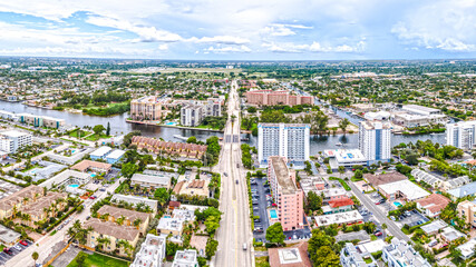 Wall Mural - street and bridge in city of Pompano Beach, Florida
