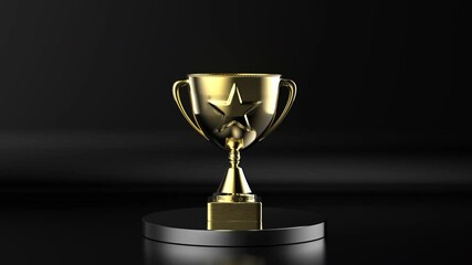 Wall Mural - gold star trophy on black background