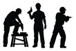 Set of worker with driller silhouette vector on white background
