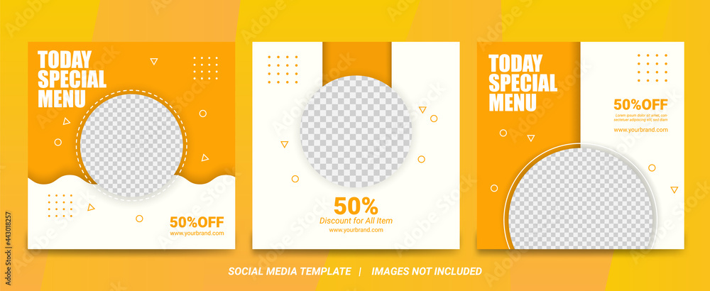 Set of Editable minimal square banner template. White and yellow background color with stripe line shape. Suitable for social media post and web internet ads. Vector illustration with photo college - obrazy, fototapety, plakaty 