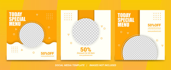 Set of Editable minimal square banner template. White and yellow background color with stripe line shape. Suitable for social media post and web internet ads. Vector illustration with photo college